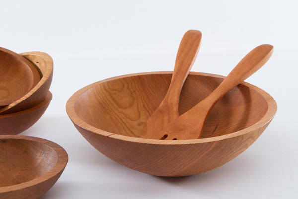 WOOD + WHITE COLLECTION SALAD BOWL & SERVERS SET – River Birch Gifts