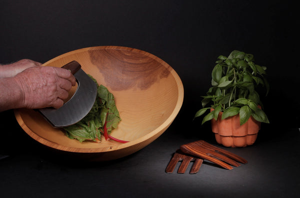 Largest Wood Chop Bowl with Mezzaluna 15 (Serves 8)