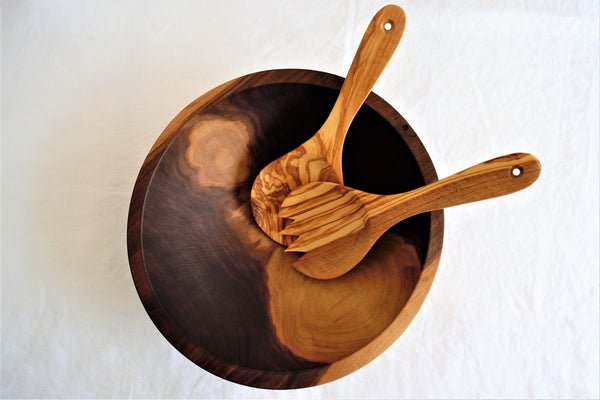 Carved Olive Wood Salad Servers