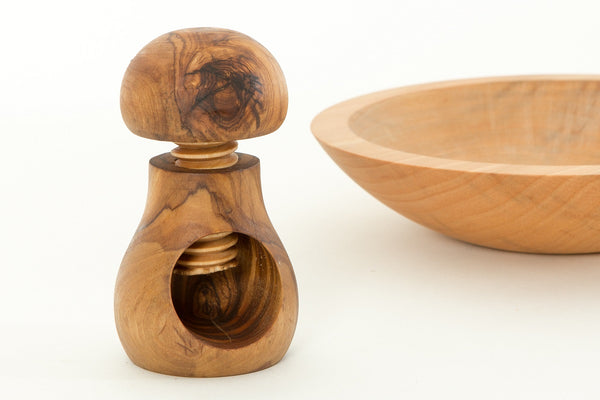 wood nut bowl and nut cracker