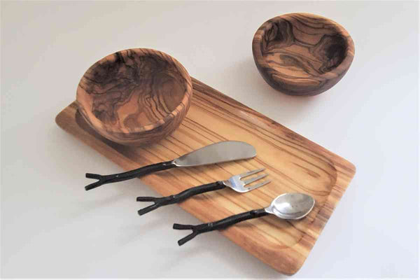 olive wood charcuterie board bowls