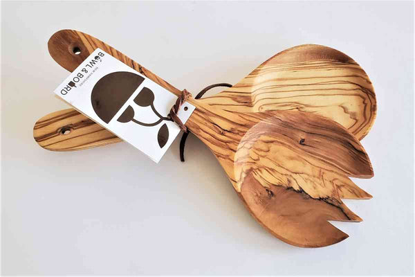 Olive Wood Salad Servers Match Dark Wood Salad Bowls