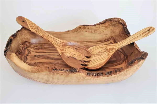 Olive Wood Salad Servers Match Dark Wood Salad Bowls