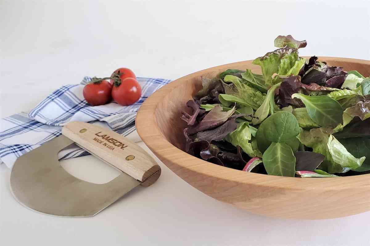 Wooden Salad Chopping Bowl with Mezzaluna, 12