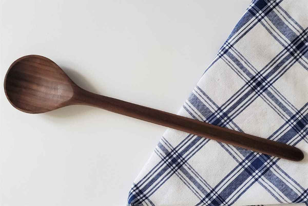 long handled walnut wood spoon