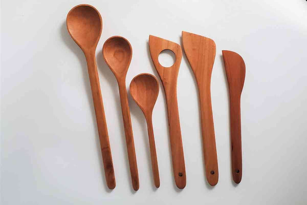 cherry wood utensil set for lefty set of six