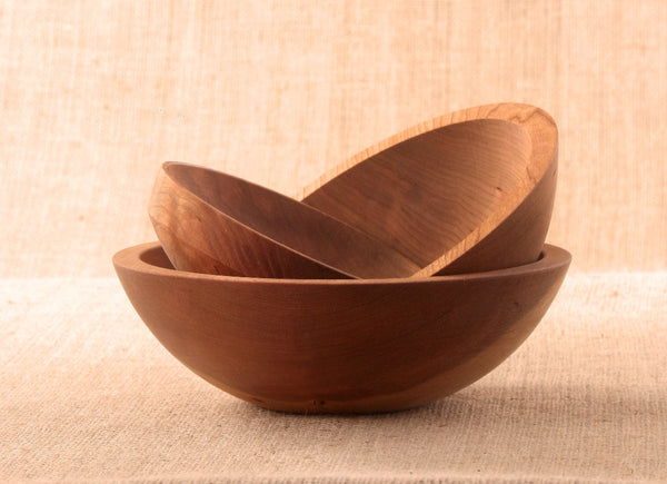 small wood serving bowl set
