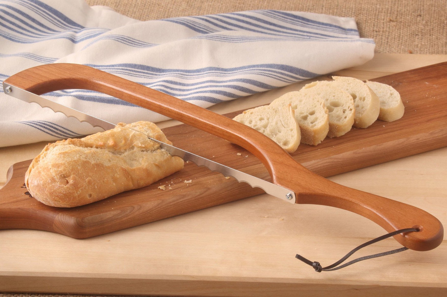 Left-Handed Wood-Handled Bread and Bagel Slicer