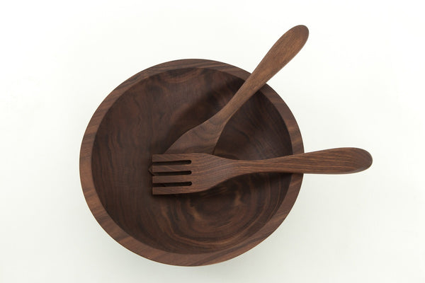 black walnut bowl and salad servers gift set
