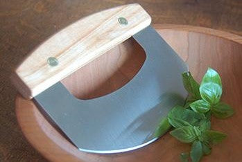 Salad Chopper With Wood round Herb Board Mezzaluna Knife with Handle  Stainless Steel Chopper Vegetable Cutter